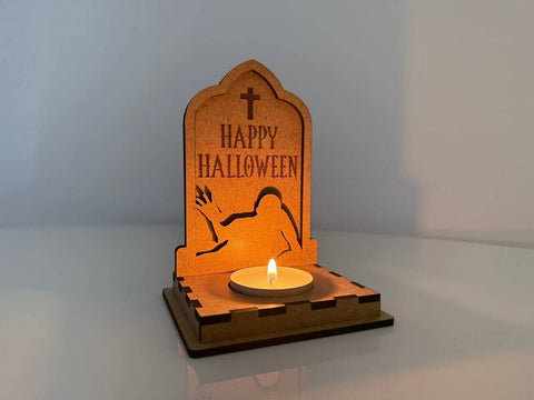 Halloween Tombstone Candle Holder | Happy Halloween Zombie Lantern | Laser Cut Tea Light SVG DXF File SVG LaserCutano 