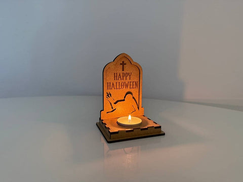 Halloween Tombstone Candle Holder | Happy Halloween Zombie Lantern | Laser Cut Tea Light SVG DXF File SVG LaserCutano 