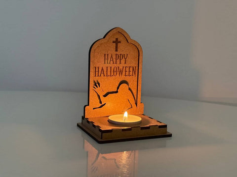 Halloween Tombstone Candle Holder | Happy Halloween Zombie Lantern | Laser Cut Tea Light SVG DXF File SVG LaserCutano 