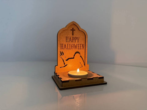 Halloween Tombstone Candle Holder | Happy Halloween Zombie Lantern | Laser Cut Tea Light SVG DXF File SVG LaserCutano 