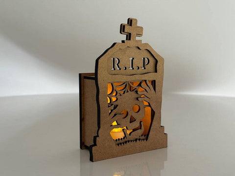 Halloween Tombstone Candle Holders SVG - Spooky Lantern Laser Cut Files - Set of 5 Graveyard Tea Light Holders SVG LaserCutano 