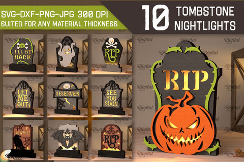 Halloween tombstone nightlight Laser Cut Bundle. Spooky SVG SVG Evgenyia Guschina 