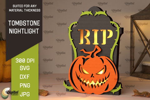 Halloween tombstone nightlight Laser Cut Bundle. Spooky SVG SVG Evgenyia Guschina 