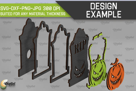 Halloween tombstone nightlight Laser Cut Bundle. Spooky SVG SVG Evgenyia Guschina 
