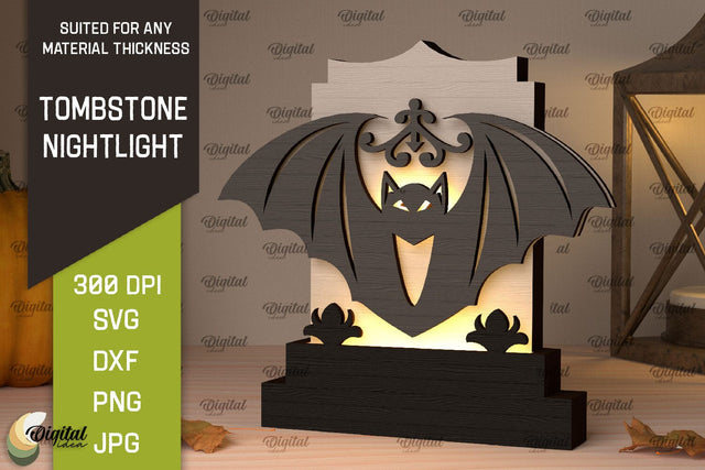 Halloween tombstone nightlight Laser Cut SVG Evgenyia Guschina 