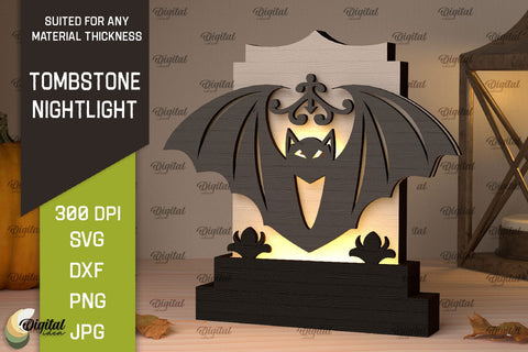 Halloween tombstone nightlight Laser Cut SVG Evgenyia Guschina 