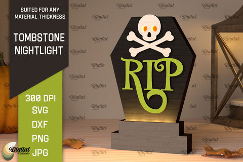 Halloween tombstone nightlight Laser Cut SVG Evgenyia Guschina 