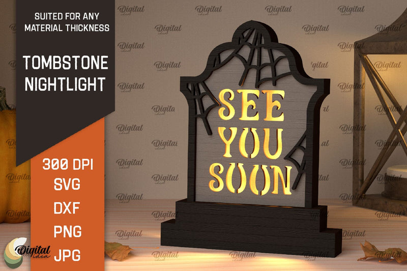 Halloween tombstone nightlight Laser Cut SVG Evgenyia Guschina 
