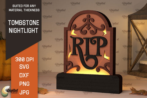 Halloween tombstone nightlight Laser Cut SVG Evgenyia Guschina 