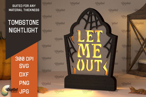 Halloween tombstone nightlight Laser Cut SVG Evgenyia Guschina 