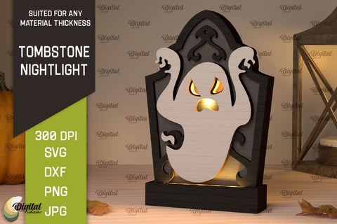 Halloween tombstone nightlight Laser Cut SVG Evgenyia Guschina 