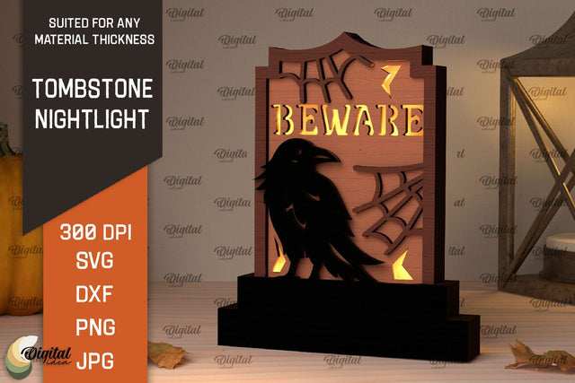 Halloween tombstone nightlight Laser Cut SVG Evgenyia Guschina 