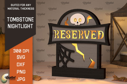 Halloween tombstone nightlight Laser Cut SVG Evgenyia Guschina 