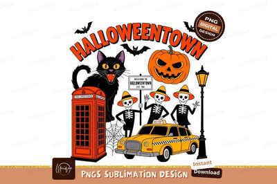 Halloween Town Black Cat Pumpkin Taxi image Sublimation Designangry 