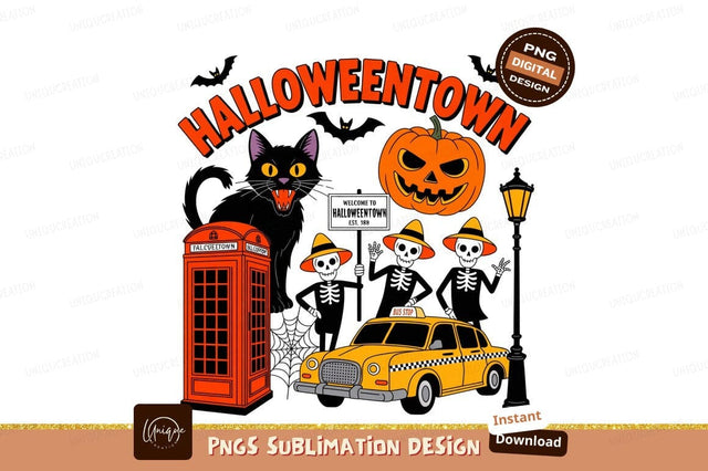 Halloween Town Black Cat Pumpkin Taxi image Sublimation Designangry 