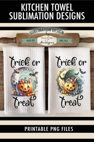 Halloween Trick or Treat Jack O Lantern Pumpkins Kitchen Towel Sublimation PNG Sublimation Ewe-N-Me Designs 