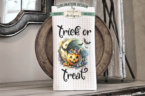 Halloween Trick or Treat Jack O Lantern Pumpkins Kitchen Towel Sublimation PNG Sublimation Ewe-N-Me Designs 