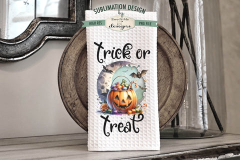 Halloween Trick or Treat Jack O Lantern Pumpkins Kitchen Towel Sublimation PNG Sublimation Ewe-N-Me Designs 