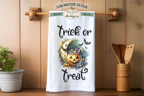 Halloween Trick or Treat Jack O Lantern Pumpkins Kitchen Towel Sublimation PNG Sublimation Ewe-N-Me Designs 