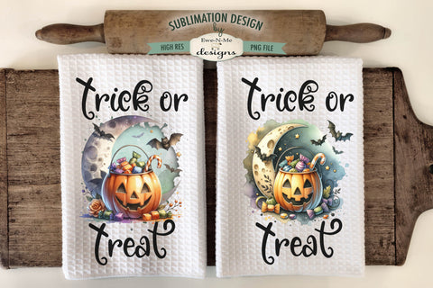 Halloween Trick or Treat Jack O Lantern Pumpkins Kitchen Towel Sublimation PNG Sublimation Ewe-N-Me Designs 