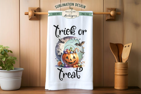 Halloween Trick or Treat Jack O Lantern Pumpkins Kitchen Towel Sublimation PNG Sublimation Ewe-N-Me Designs 