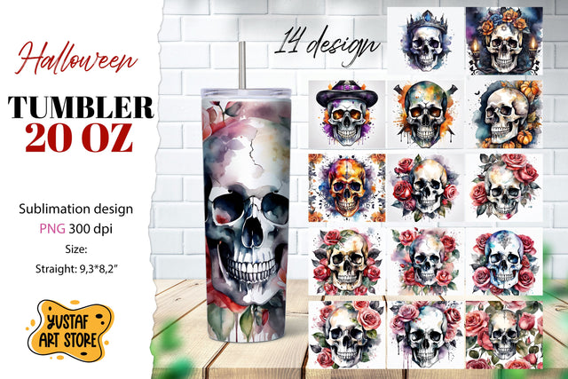 Halloween tumbler Bundle. Skull sublimation 14 design Sublimation Yustaf Art Store 