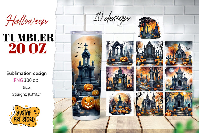 Halloween tumbler Bundle. Spooky cemetery sublimation 10 PNG Sublimation Yustaf Art Store 