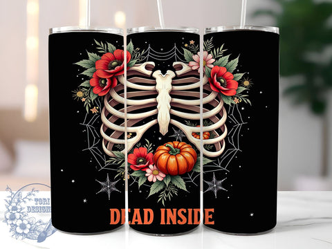Halloween Tumbler, Dead Inside, Skeleton Design, 20oz Wrap, Spooky Sublimation, Digital Download, Halloween Decor Sublimation ToriDesigns 