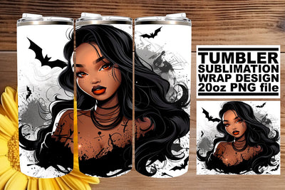 Halloween Tumbler Design Watercolor Afro Woman 20oz Sublimation afrosvg 