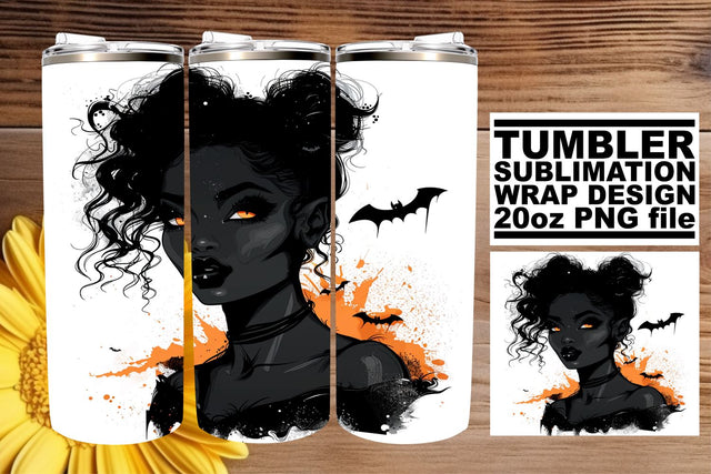 Halloween Tumbler Design Watercolor Afro Woman 20oz Sublimation afrosvg 