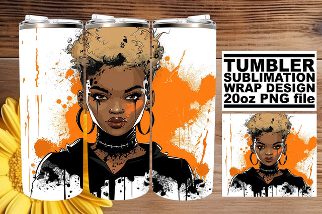 Halloween Tumbler Wrap Afro American Woman Watercolor Sublimation afrosvg 