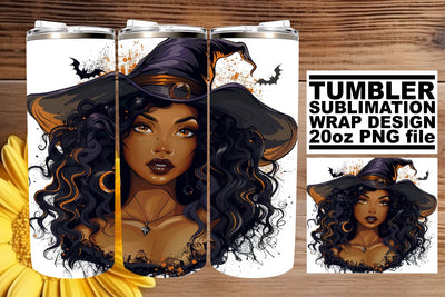 Halloween Tumbler Wrap Afro American Woman Watercolor Sublimation afrosvg 