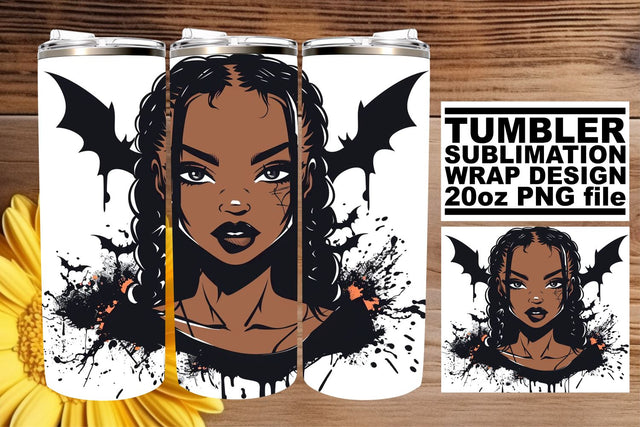 Halloween Tumbler Wrap Afro Woman Watercolor Design Sublimation afrosvg 