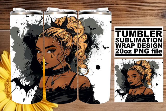 Halloween Tumbler Wrap Afro Woman Watercolor Design Sublimation afrosvg 
