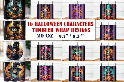 halloween tumbler wrap / cartoon halloween characters PNG Sublimation Angelina Semenova 