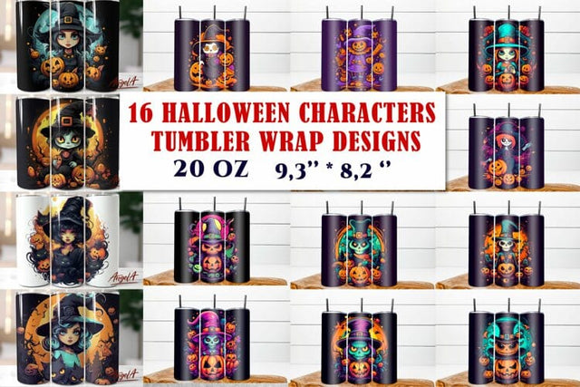 halloween tumbler wrap / cartoon halloween characters PNG Sublimation Angelina Semenova 