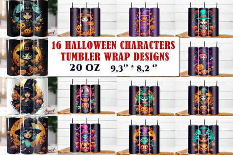 halloween tumbler wrap / cartoon halloween characters PNG Sublimation Angelina Semenova 