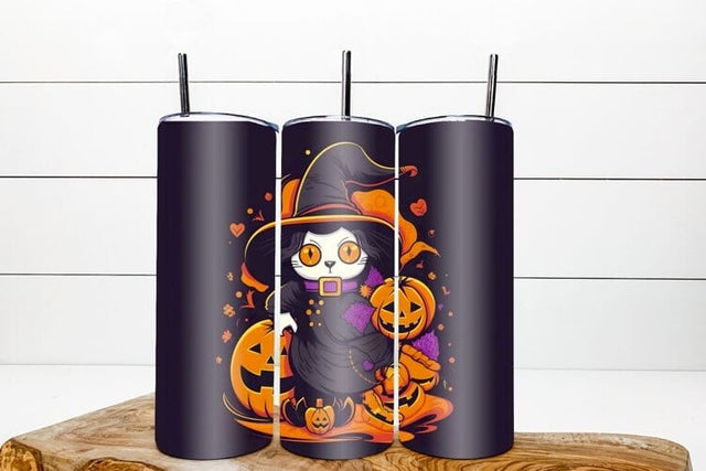Halloween tumbler wrap, halloween cat witch, pumpkins png Sublimation Angelina Semenova 
