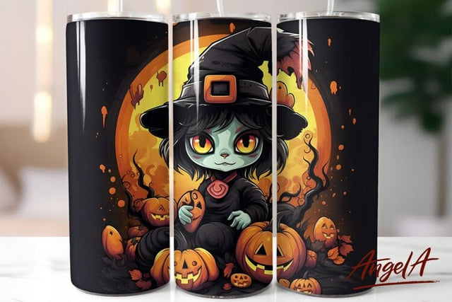 Halloween tumbler wrap / moon cat witch pumpkin sublimation Sublimation Angelina Semenova 