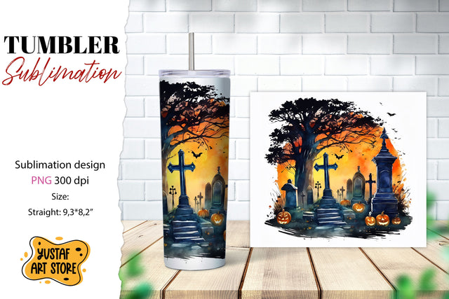 Halloween tumbler wrap. Spooky cemetery sublimation Sublimation Yustaf Art Store 