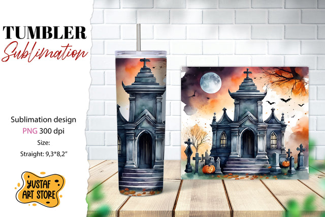 Halloween tumbler wrap. Spooky cemetery sublimation Sublimation Yustaf Art Store 