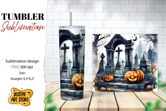 Halloween tumbler wrap. Spooky cemetery sublimation Sublimation Yustaf Art Store 
