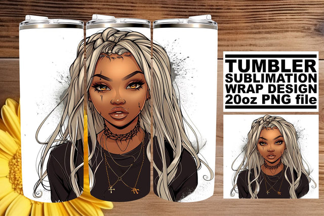 Halloween Tumbler Wrap Watercolor Afro American Portrait Sublimation afrosvg 