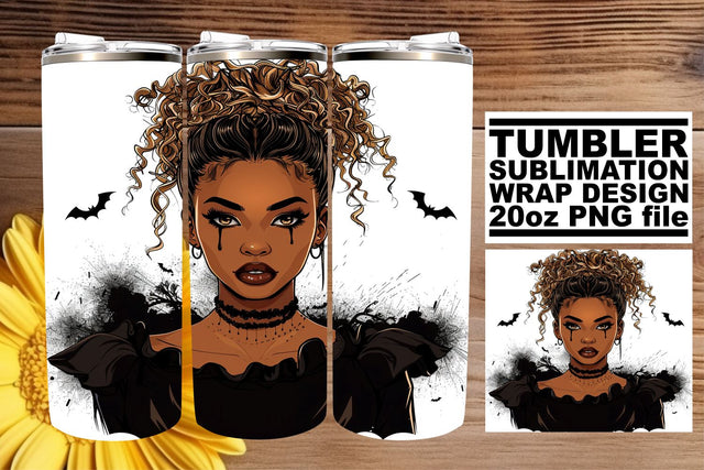 Halloween Tumbler Wrap Watercolor Afro American Portrait Sublimation afrosvg 
