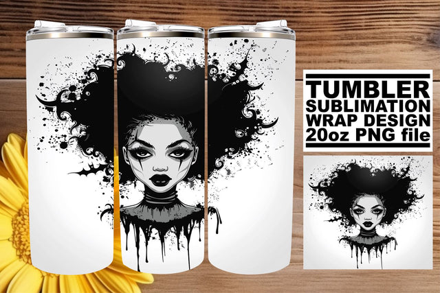 Halloween Tumbler Wrap with Gothic African American Woman Sublimation afrosvg 