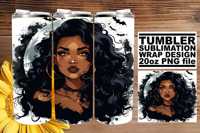 Halloween Tumbler Wrap with Gothic African American Woman Sublimation afrosvg 
