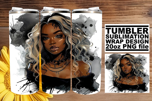 Halloween Tumbler Wrap with Watercolor Afro American 20oz Sublimation afrosvg 