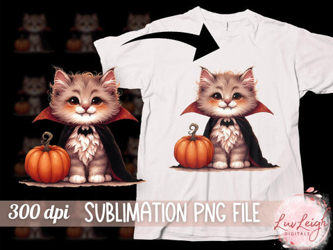 Halloween Vampire Kitten Sublimation PNG Sublimation Luvleigh Digitals 