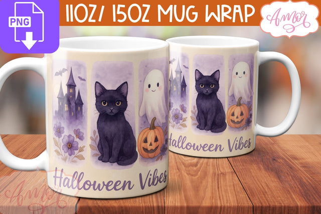 Halloween vibes mug wrap PNG, Spooky coffee mug PNG Sublimation Amorclipart 