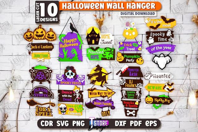 Halloween Wall Signs Laser Cut Bundle | Seasonal Porch Décor | Halloween Wall Decoration | CNC Files SVG The T Store Design 